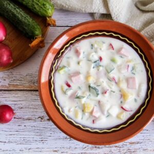Окрошка с редиской овощная
